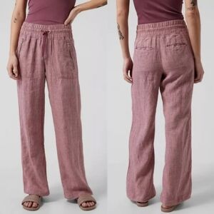 ATHLETA Womens Linen Relax Fit Pull On Pants Elastic Waist Pockets Tawny Rose 4P